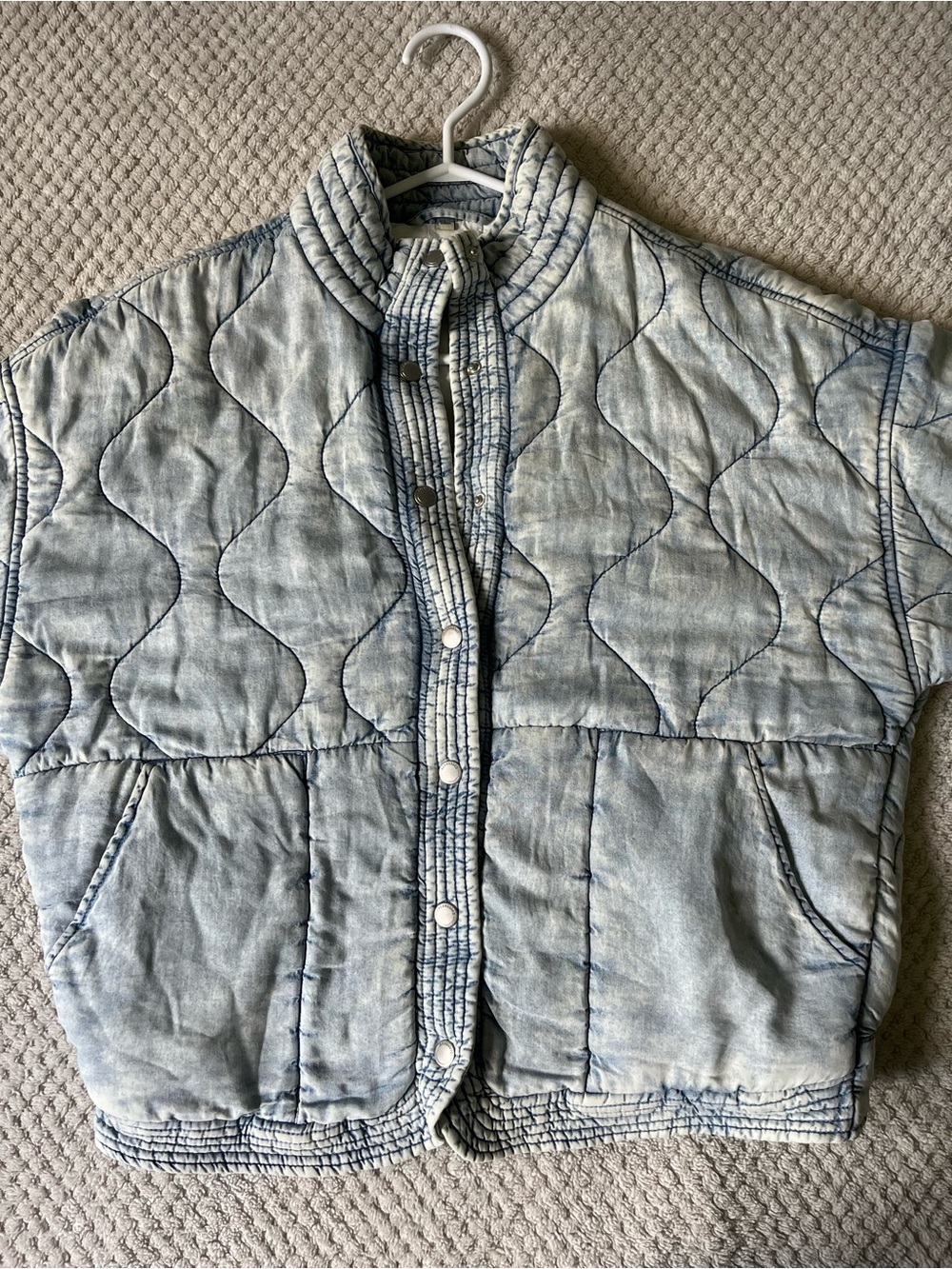 Light Gray denim wash boho Quilted Women's Jacket - Picture 12 of 14